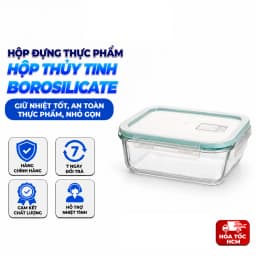 Bộ 4 Hộp Thủy Tinh Chữ Nhật, Hộp Bảo Quản Thực Phẩm Nắp Khóa 4 Cạnh