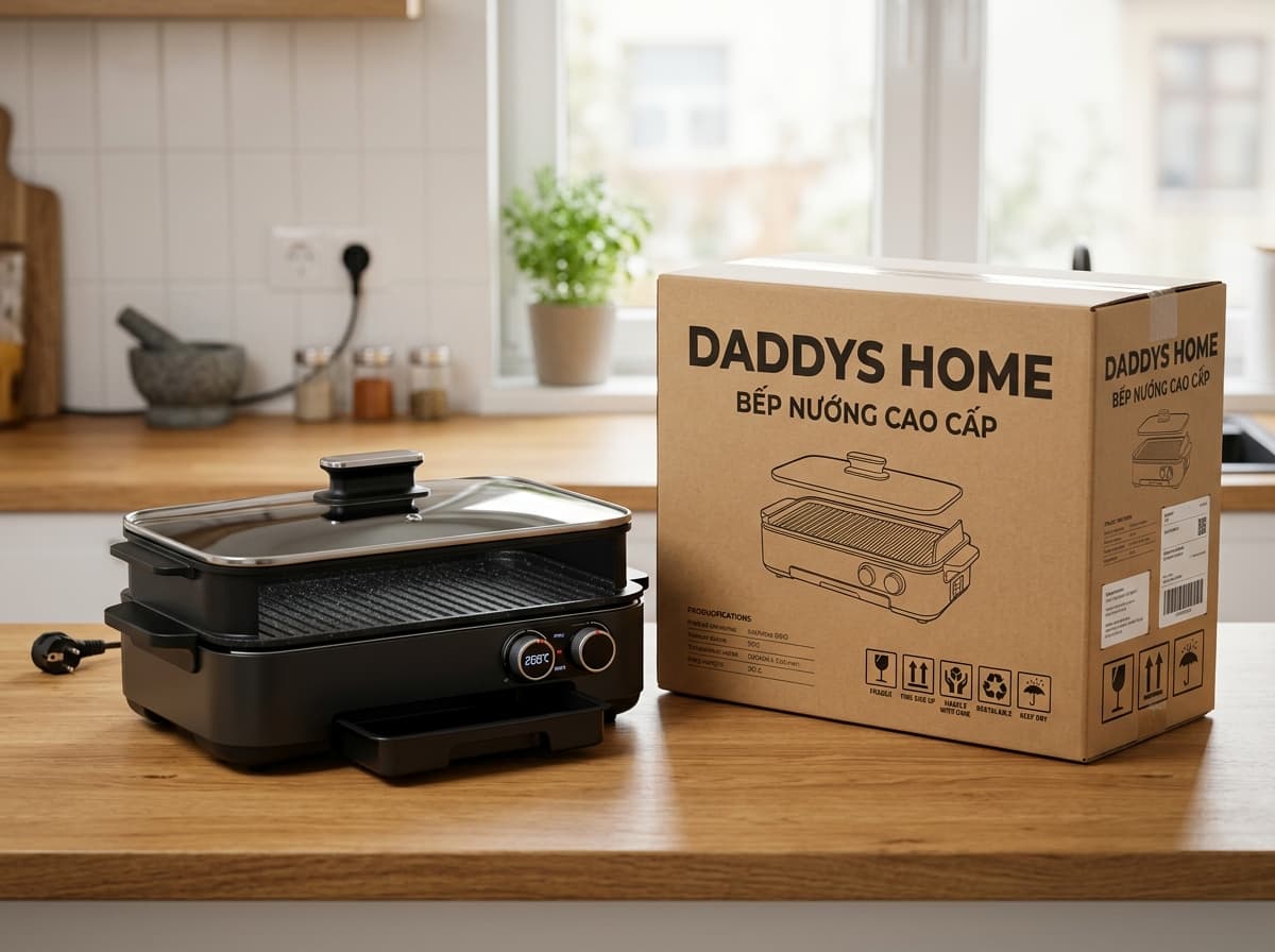 Bếp nướng điện cao cấp và thùng đóng gói chính hãng Daddy's Home