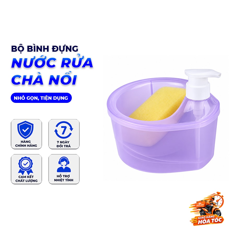 Bình Đựng Nước Rửa Chén Kèm Khay Giẻ Lau, Hộp Đựng Xà Phòng Nhà Bếp