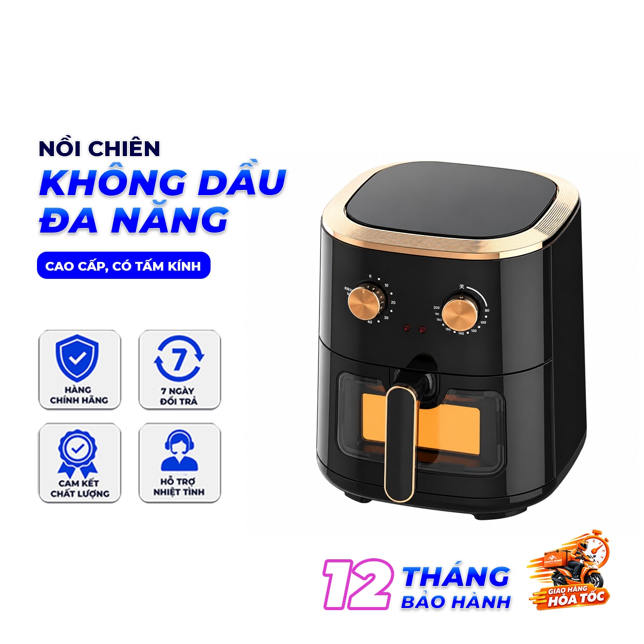 Nồi Chiên Không Dầu CAMEL 15L 1500W, Công Nghệ Khí Nóng 360°, Cửa Kính