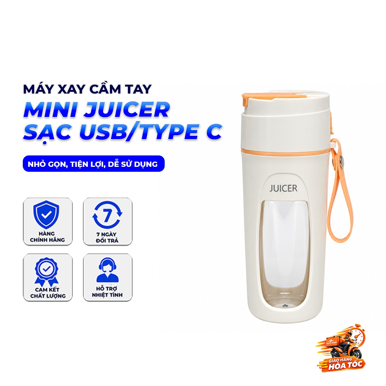 Máy Xay Cầm Tay Mini Juice – Máy Xay Sinh Tố Mini Pin Sạc USB/Type-C