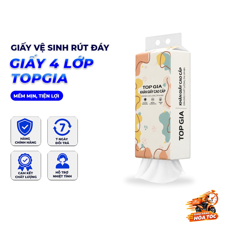 Giấy Vệ Sinh Rút Đáy Đa Sắc TOPGIA 4 Lớp