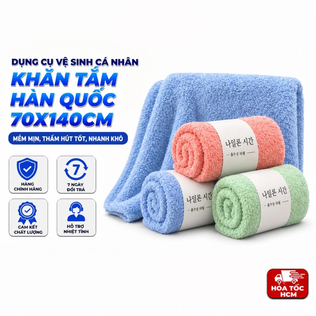 Khăn Tắm Sóng Nước 70x140cm Loại 1, Khăn Tắm Gia Đình Kích Thước Lớn