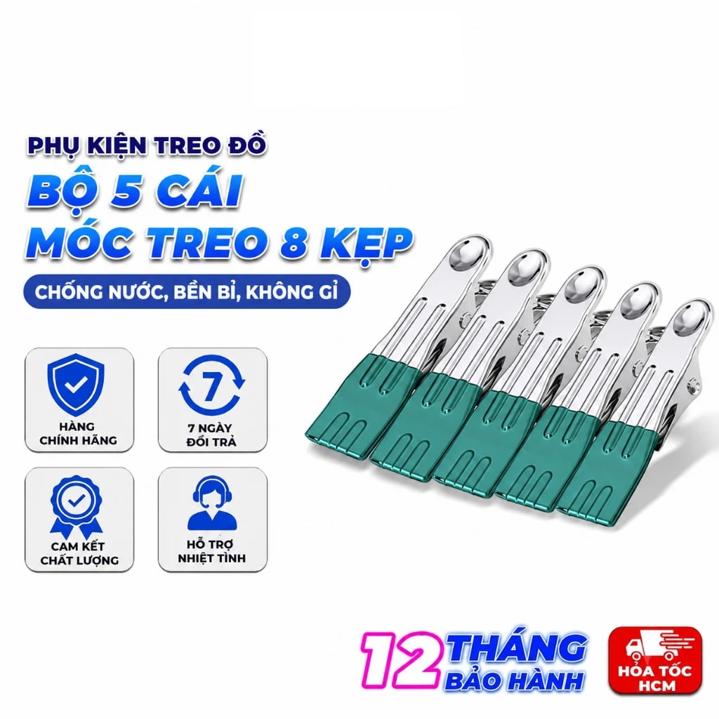 Bộ 5 Móc Treo 8 Kẹp, Móc Phơi Tất Đồ Lót Quần Áo Đa Năng