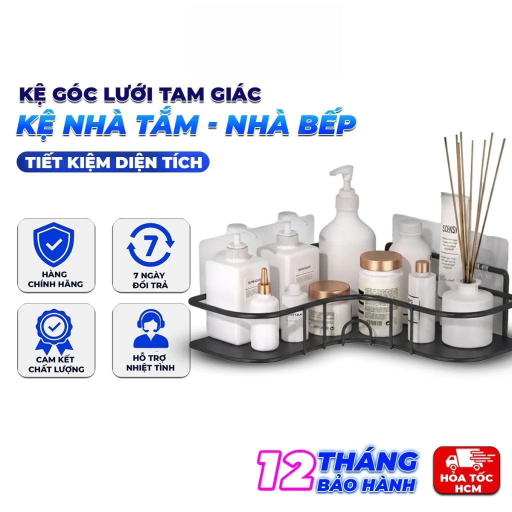 Kệ Góc Lưới Tam Giác Màu  Đen, Tiết Kiệm Diện Tích