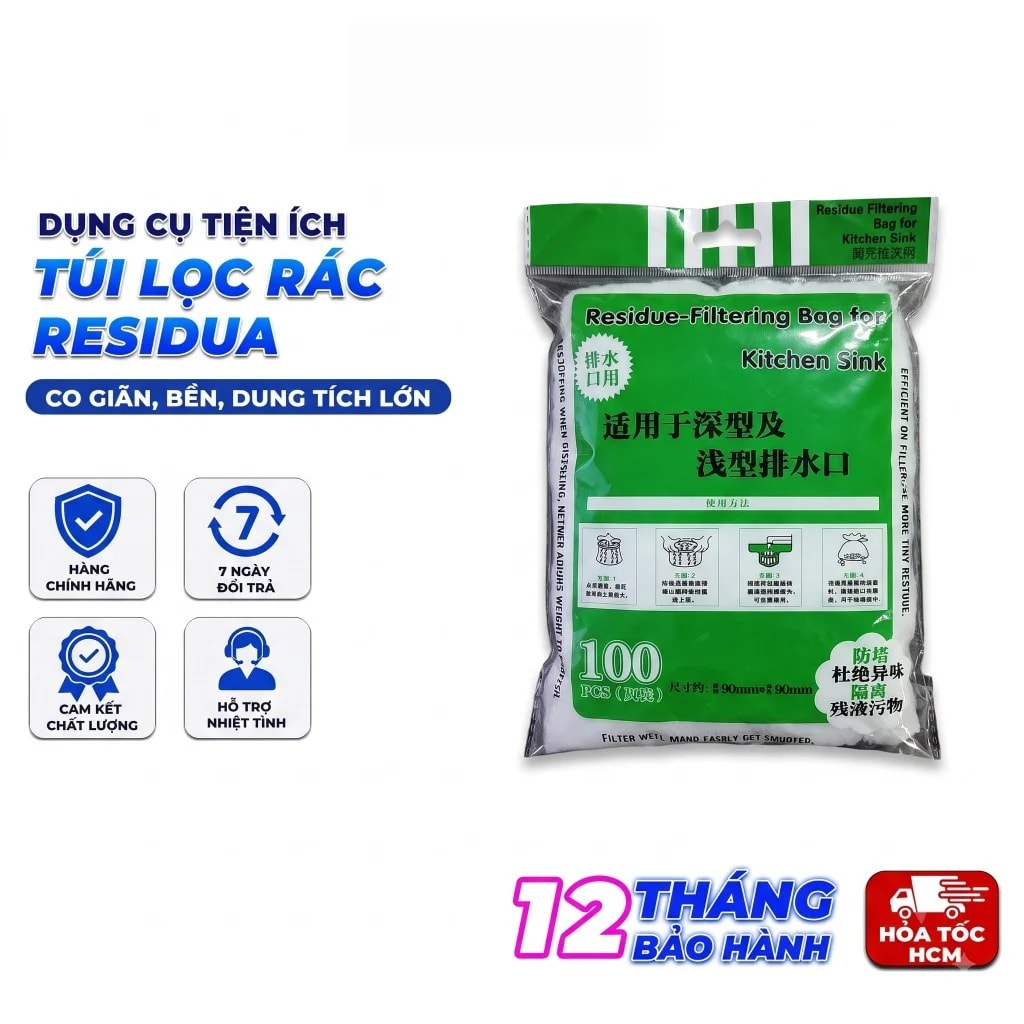 [Bịch 100] Túi Lọc Rác Bồn Rửa Chén Residua Tiện Lợi