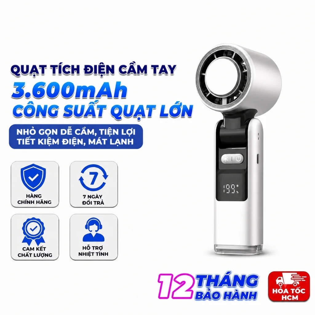 Quạt Tích Điện Cầm Tay 801 Có Sò Lạnh, Quạt Mini Làm Lạnh Cầm Tay