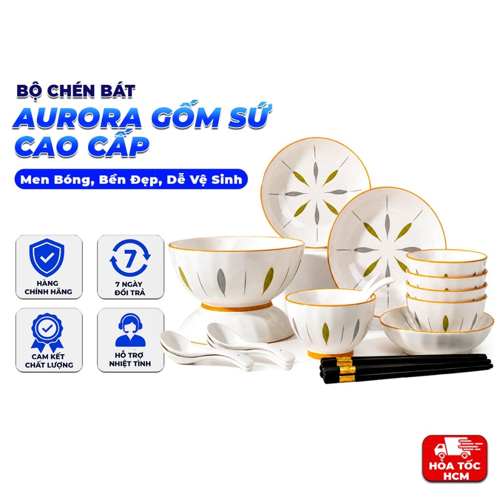 Bộ Chén Bát Aurora Gốm Sứ Cao Cấp – Phong Cách Bắc Âu, Men Bóng, Bền Đẹp, Dễ Vệ Sinh
