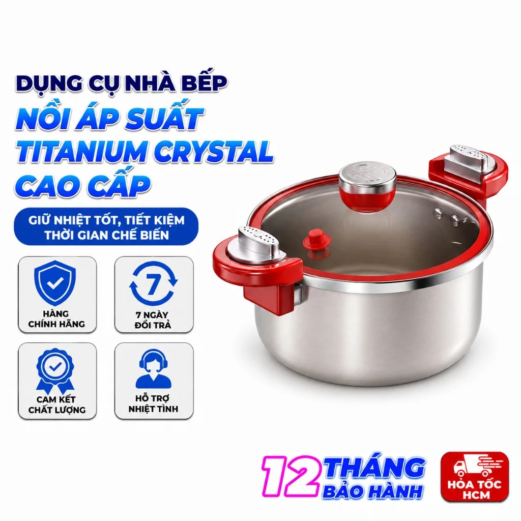 Nồi Áp Suất Chef Han Titanium Crystal Cao Cấp, Nồi Hầm Đa Năng Nấu Nhanh