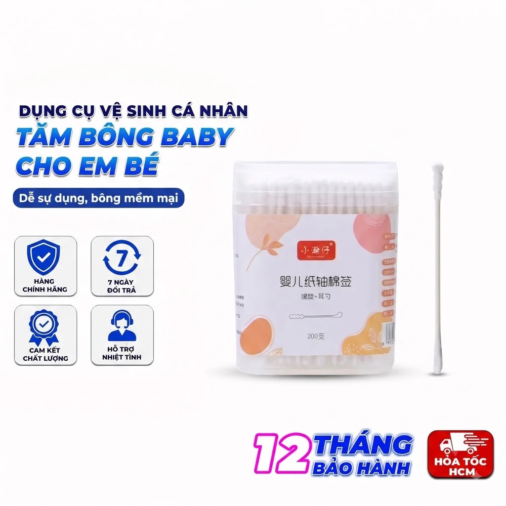 Hộp 400 Tăm Bông Baby Cho Em Bé, Tăm Bông Vệ Sinh Cá Nhân