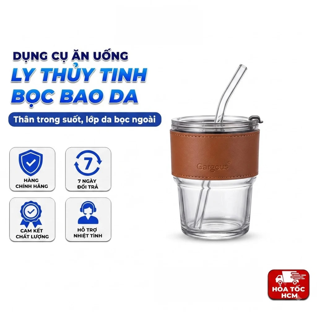 Ly Thủy Tinh Bọc Bao Da, Cốc Uống Nước Nhỏ Gọn