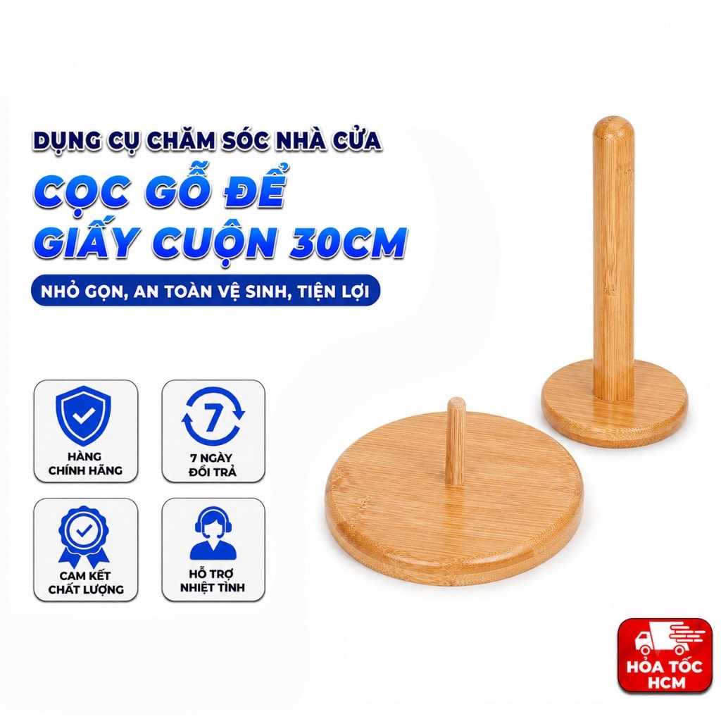 Cọc Gỗ Để Giấy Cuộn 30cm, Giá Treo Giấy Cuộn Nhà Bếp