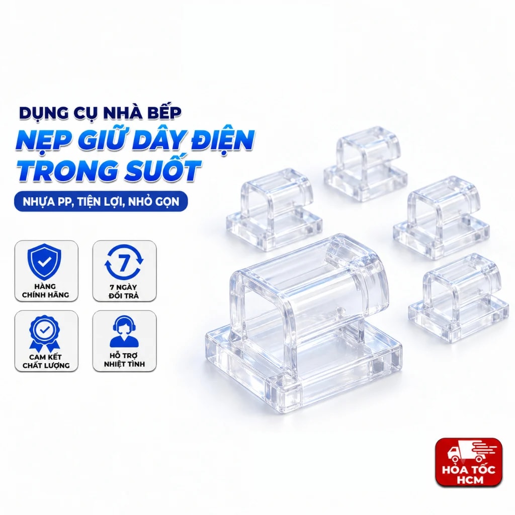 Nẹp Giữ Dây Điện Trong Suốt, Kẹp Cố Định Dây Điện Gọn Gàng