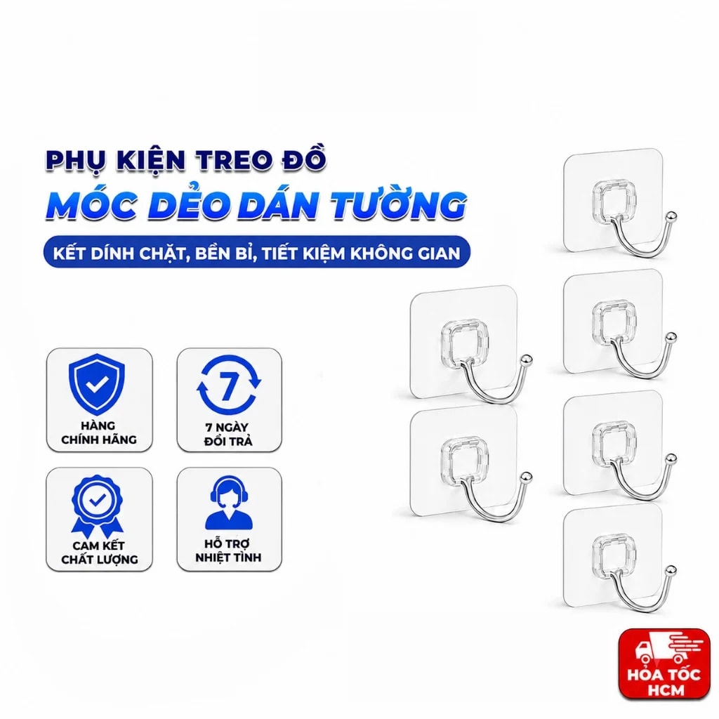 Móc Dán Tường Đa Năng, Móc Treo Đồ Không Khoan Tường