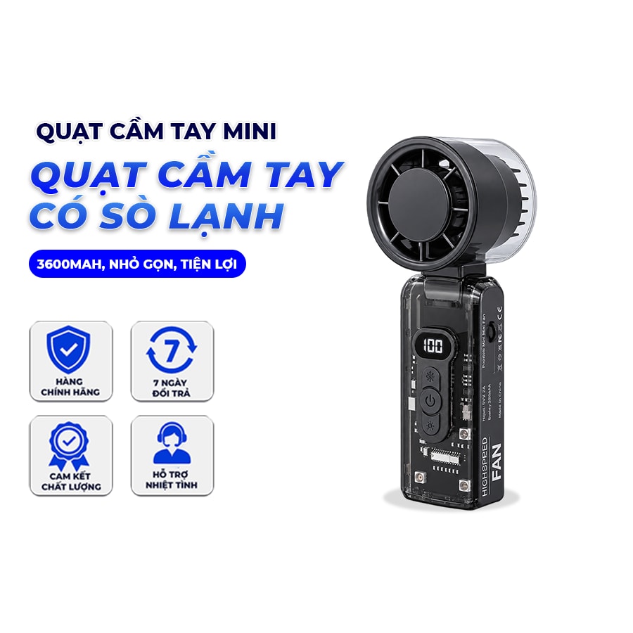 Quạt Tích Điện Cầm Tay FC8 Cổ Gập Sò Lạnh – Pin 3600mAh, Nhỏ Gọn, Tiện Lợi, Nhiều Mức Gió, Sạc Type-C