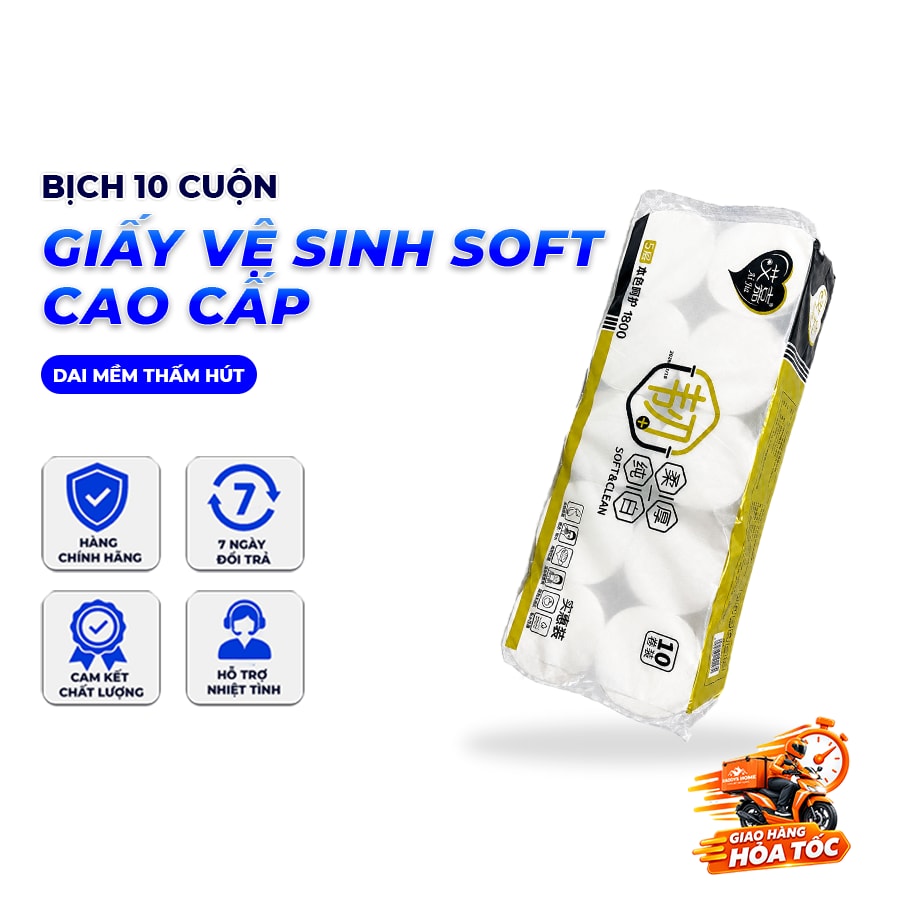 Bịch 10 Cuộn Giấy Vệ Sinh Soft 2KG, Mềm Mịn Dai Thấm Hút Tốt